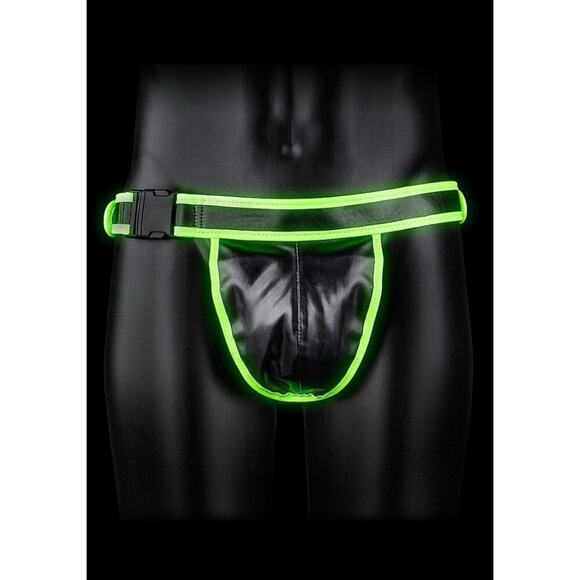 🦋B2G1🦋OUCH! Glow in the Dark NEON GREEN Bonded Leather Buckle JOCK STRAP | S/M - Picture 2 of 8